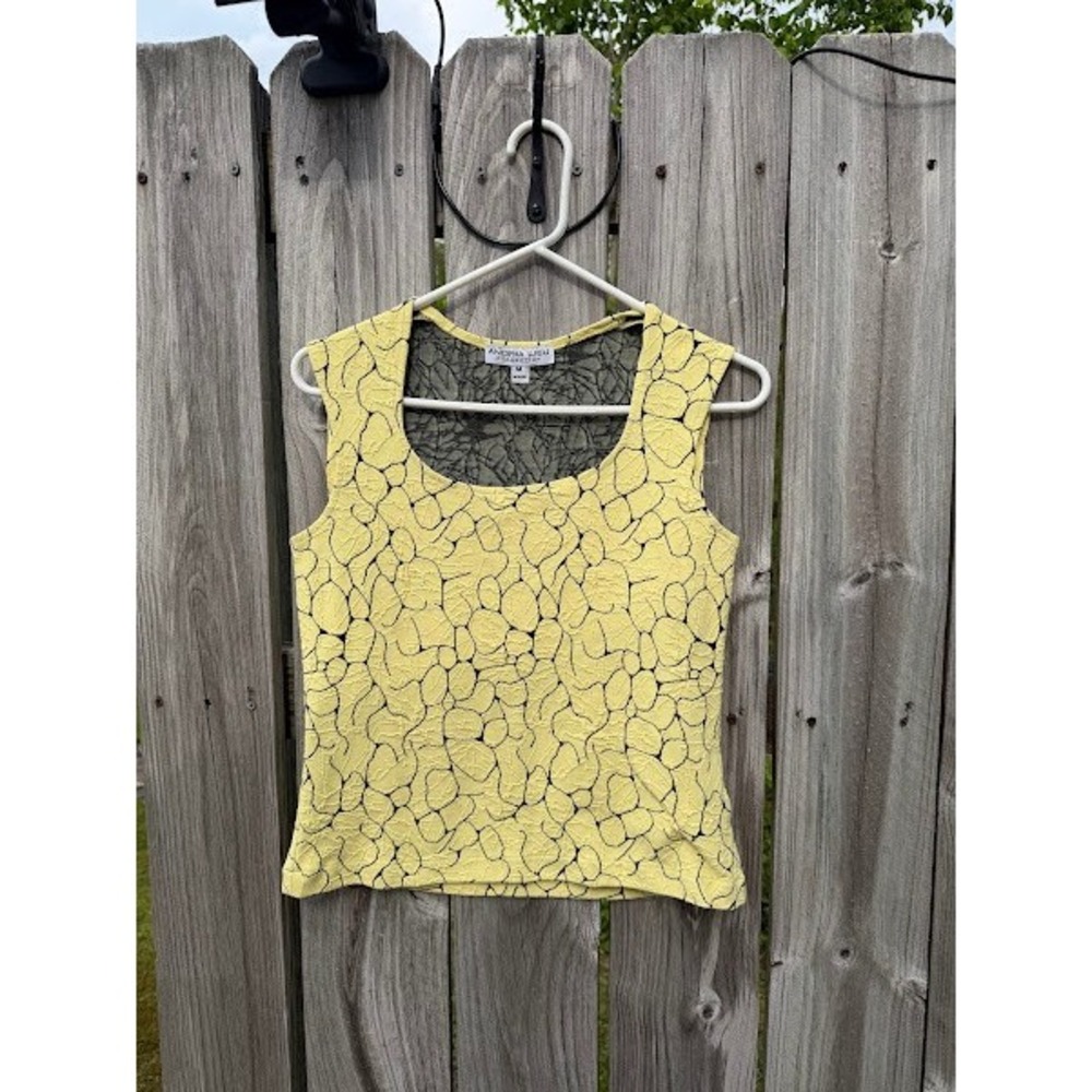 Andria Lieu Collection Yellow Black Abstract Textured Tank Top Scoop Neck Size M